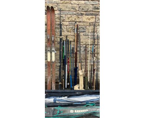 Fishing and Angling - Course and other including; carbon fibre, fibre glass and others similar, a three piece Hardy salmon fl