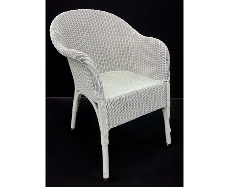 A mid 20th century Lloyd Loom tub chair, in pale pastel blue/green, 75cm high x 56 cm wide;  and a contemporary glass side ta
