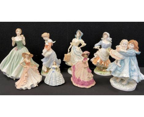 Royal Worcester figures and others including; 'Love', 'The Milkmaid', 'Rosie Picking Apples', ' A Farmers wife', 'Keepsake', 