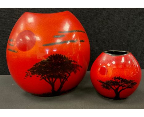 A graduated pair of Poole pottery African Skies pattern purse vases, 20cm and 10cm respectively, both boxed (2)