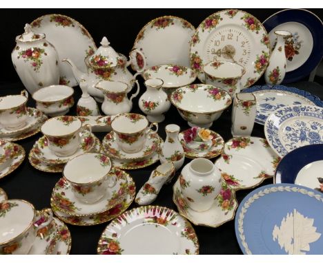 A Royal Albert Old Country Roses part tea service for six; others including clock, bowls, ginger jar and cover, etc; Wedgwood