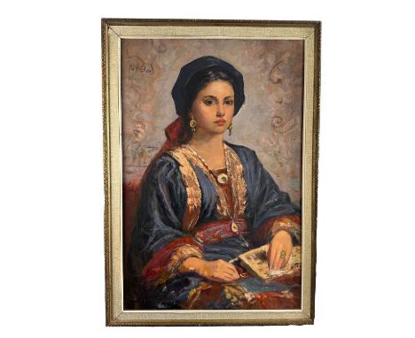 Portrait of a Young Woman - Oil painting on canvas, 20th-century Italian school, depicting Portrait of a Young Woman. Interna