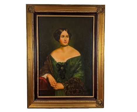 Portrait of a woman in elegant attire - Oil painting on canvas, from the second half of the 20th century, Italian school, dep