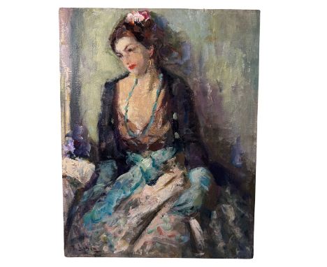 Portrait of a Woman - Oil painting on canvas, 20th-century Italian school, depicting Portrait of a Woman in the Impressionist