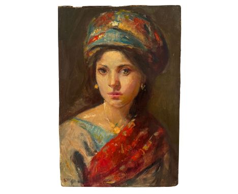 Portrait of a woman - Oil painting on panel, 20th century period, Spanish school, depicting Portrait of a woman.Dimensions: 2