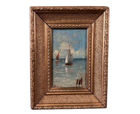 Seascape with boats - A. Polaroli (1862- 1952) - Oil painting on board, early 20th century, Italian school, depicting a seasc