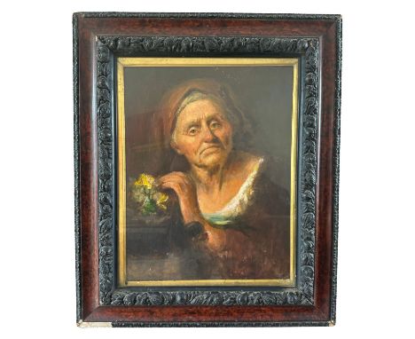 Portrait of an elderly woman - Oil painting on board, 20th century period, depicting Portrait of an elderly woman. Frame inte