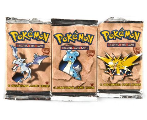 Pokemon TCG. Complete art set of Pokemon Fossil 1st edition sealed Booster Packs including Lapras (21.0g), Aerodactyl (21.1) 