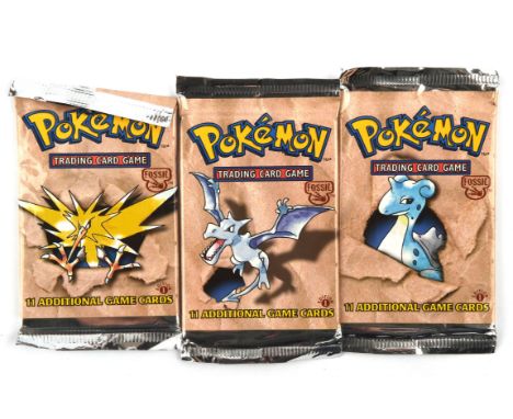Pokemon TCG. Complete art set of Pokemon Fossil 1st edition sealed Booster Packs including Lapras (21.1g), Aerodactyl (21.2) 