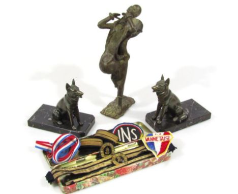 Various iron-on army badges, to include INS circular badge, 6cm diameter, raised badges, ribbon, bands, an unusual cast metal