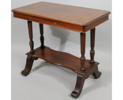 A 19thC mahogany rectangular occasional table, the four reeded supports above a single shelf on splayed feet.