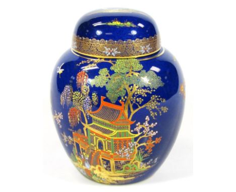 A 20thC Carltonware Bleu Royale Mikado ginger jar and cover, with circular outline, domed lid, printed marks beneath, 23cm hi