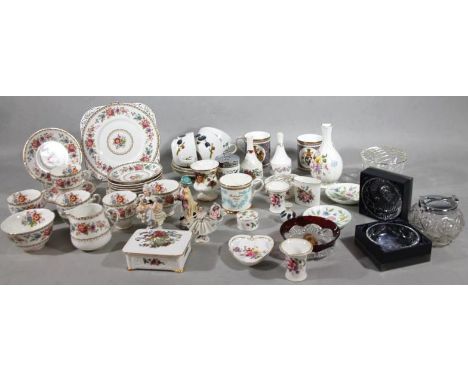 Various china and effects, Haddon Hall saucers, 11cm wide, egg coddler, Grafton china Malvern pattern part service, boxed Spo