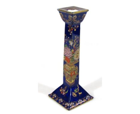 A 20thC Carltonware Rouge Royale floral pattern candlestick, with square stem on shaped foot, 27cm high.