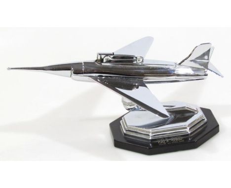 A Gala-Sonic chrome plated aeroplane table lighter, on a shaped base, marked beneath, x875, 14cm high.
