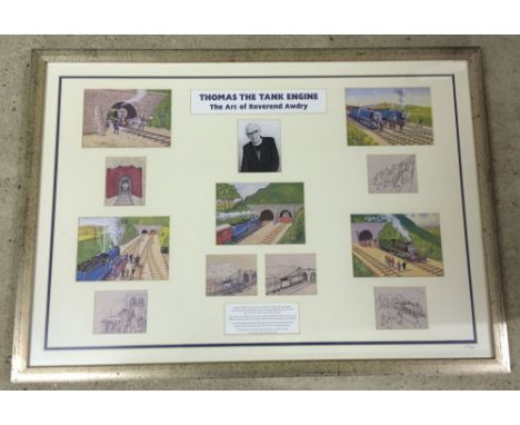 A large framed Ltd Edition collection of Thomas the Tank Engine prints #560/1000. 60 x 86cm.