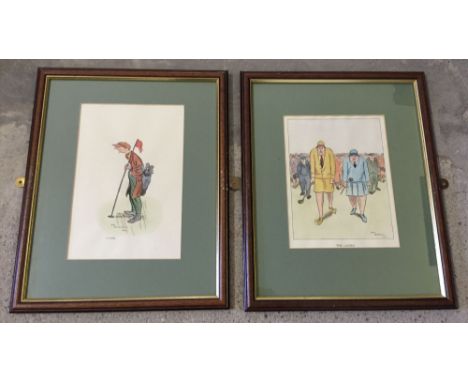 2 vintage framed and glazed golf cartoon prints by Jim Bateman entitled 'The Ladies' and A Caddy' (dated 1911).  Frame size a