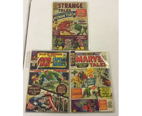 3 vintage Marvel comics: 'Tales of Suspense: Iron Man & Captain America' (1965, Issue #62), 'Strange Tales' (1964, Issue #121