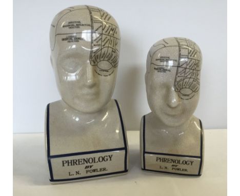 2 x ceramic Phrenology heads. 1) approx 28cm high, 2) approx 23cm high.