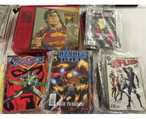 A large collection of approx 130 DC comics to include Superman, Aquaman, Flash, Batman, Robin, Batgirl, One-Shots and vintage