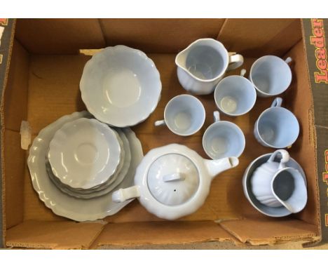 A vintage J & G Meakin Glamour Celeste blue part tea service comprising teapot, sugar bowl, milk jug, sandwich plate, 3 side 