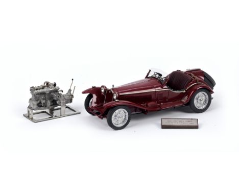 A 1:15 scale model of a 1932 Alfa Romeo 2.3 8C Touring Spider and model engine, by Gerald Wingrove,finely detailed scratch-bu