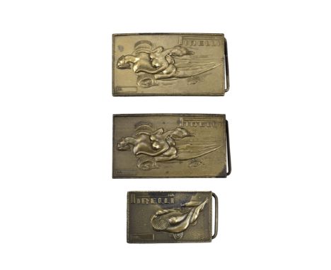 An erotic Pirelli belt buckle designed by Salvador Dali (1904-1989), Italian for the American market, circa 1970,brass, the f