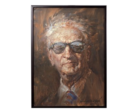 Alfredo De La Maria (Uruguayan 1945-), 'Enzo Ferrari',an original artwork, signed lower right and dated '1989', oil on artist