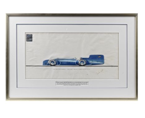 A Captain Malcolm Campbell signed Gurney Nutting profile drawing of the Napier engined Bluebird, 1930,by MAC dated 1930, prof