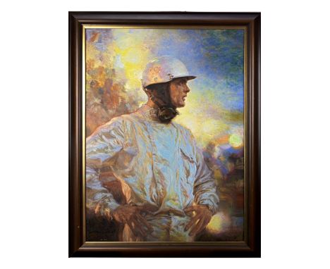 Alfredo De La Maria (Uruguayan 1945-), 'Phil Hill'signed lower left and dated '12 1989', oil on canvas, portrait of the Ameri
