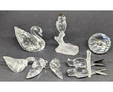 Swarovski, a collection of 4 figures, 2 figures broken, all boxed. In addition to 3 artworks, framed and glazed, a vase, a ye