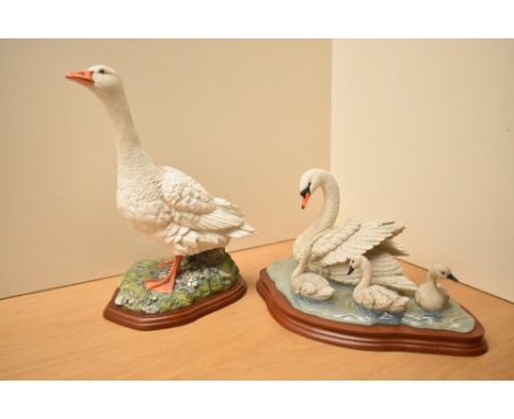 Two Border Fine Arts 'Birds' studies by Russell Willis, 'Goose' model number A0125 and 'Graceful Swans' A0190.