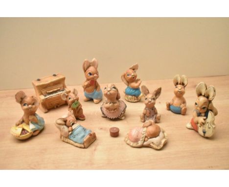 A group of ten Stonecraft 'Pendelfin' rabbits including 'Pieface', 'The Thumper' and 'Robert' etc.