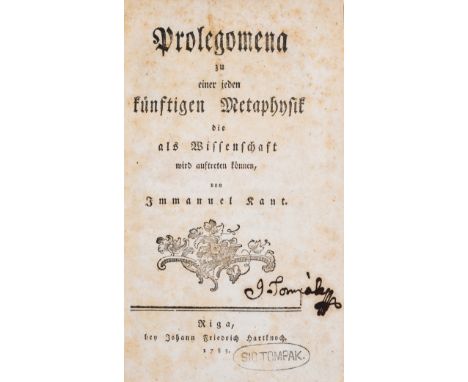 Kant (Immanuel) Prolegomena zu einer jeden künftigen Metaphysik die als Wissenschaft wird auftreten können, first edition, wo