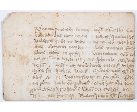 Medieval fragment.- Macrobius. Fragment from Saturnalia, part of Book Seven, verses 3 &amp; 4, manuscript in Latin, in a late