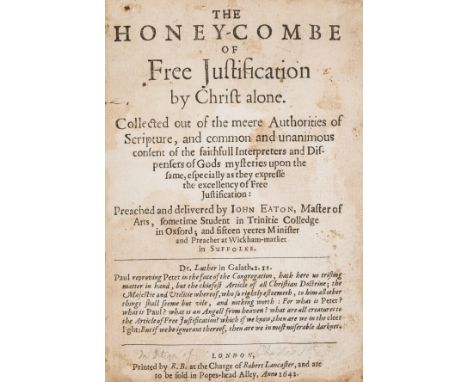 Eaton (John) The Honey-combe of free justification by Christ alone, woodcut head-pieces and decorative initials, ?19th centur