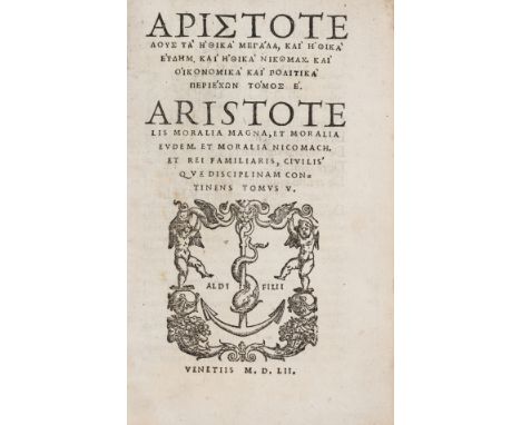 Aristotle. Moralia Magna, woodcut printer's device to title and final leaf verso, occasional early manuscript notations to ma