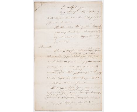 NO RESERVE Slavery in Trinidad.- Lushington family legal correspondence, manuscript document, 7pp., folds, folio, 1813-14.⁂ I