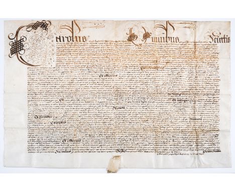 Charles I (King of England, Scotland, and Ireland, 1600-49) Letters Patent, a free and general pardon issued to Robert Gardin