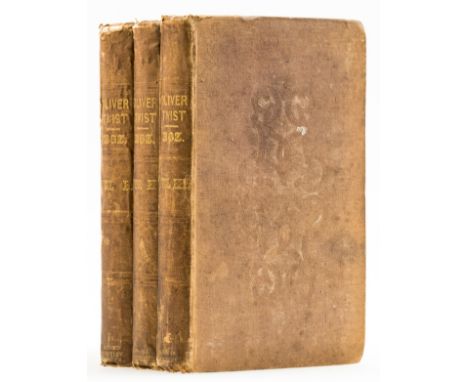 Dickens (Charles) Oliver Twist, 3 vol., first edition, third issue, 24 etchings by George Cruikshank, plates browned and rubb