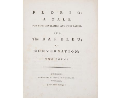 Women Poets.- [More (Hannah)] Florio: A Tale...and, The Bas Bleu, or, Conversation: Two Poems, first edition, without final a