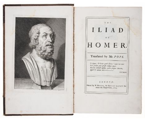 Pope (Alexander, translator).- Homer. The Iliad, 6 vol. in 3, first folio edition, frontispiece and 5 engraved plates (2 fold