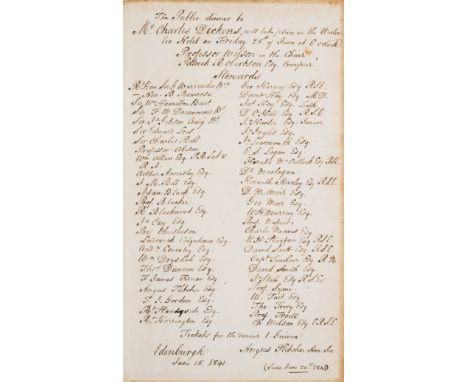 Edinburgh public dinner for Dickens.- Dickens (Charles) The Posthumous Papers of the Pickwick Club, engraved additional title