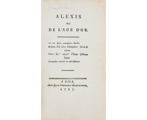 [Hemsterhuis (Frans)] Alexis ou l'age d'or, first edition, engraved folding diagram at end, occasional spotting or light foxi