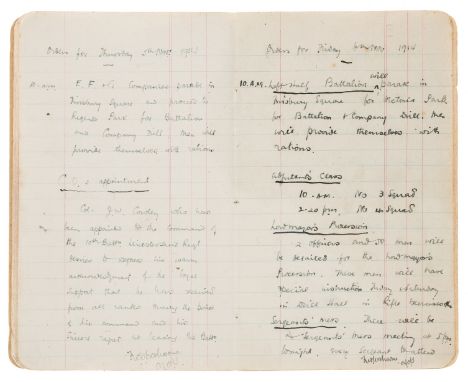WWI.- G Coy order book, manuscript, 79pp., occasional spotting, lightly browned, contemporary limp boards, chipped and crease