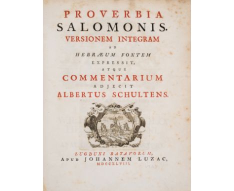 Shultens (Albert) Proverbia Salomonis. Versionem integram ad Hebræum fontem expressit, atque commentarium., first edition, ti