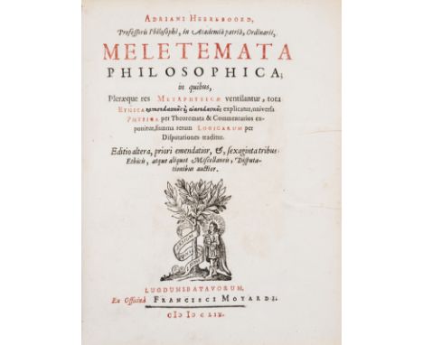 Heereboord (Adrianus) Meletemata philosophica; in quibus, pleraeque res metaphysicae ventilantur, title printed in red and bl