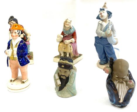 Selection of vintage and later figurines includes staffordshire, nao, mudmen etc 