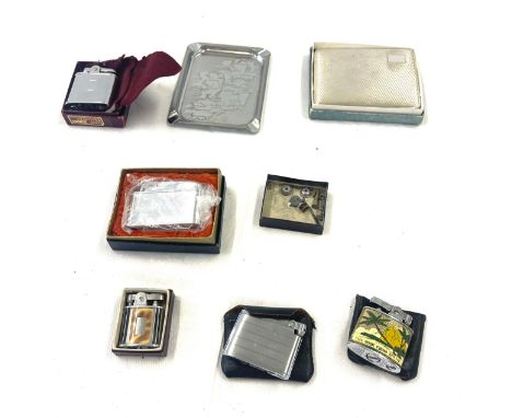 Collection of vintage cigarette lighters including Ronson and other smoking paraphenalia 