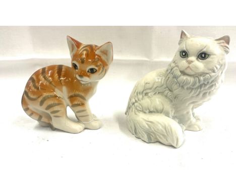 2 Pottery cat ornaments, one Goebel 